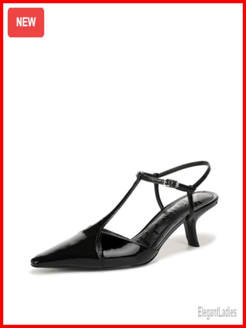 Kitten Heel Pointed Toe T-Strap Pump